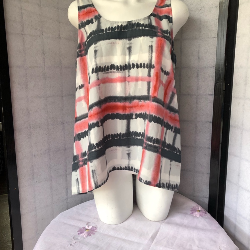 Summer tank top, blouse women's size large, red grey, perfect summer  top